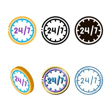 Twenty-four-seven service vector thin designs line icon Stock Illustration