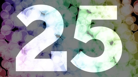 Twenty four to twenty five years birthday fade in/out animation with color bokeh Stock Footage 108532540