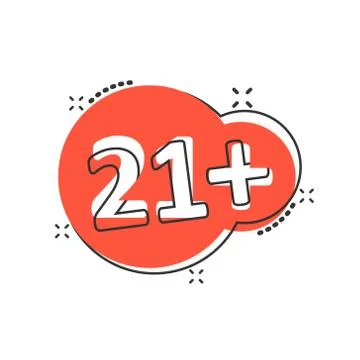Twenty one plus icon in comic style. 21+ cartoon vector illustration on white イラスト素材