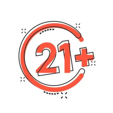 Twenty one plus icon in comic style. 21+ cartoon vector illustration on white Stockillustratie