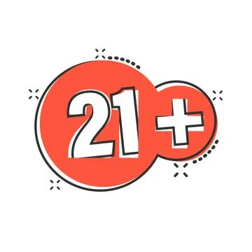Twenty one plus icon in comic style. 21+ cartoon vector illustration on white Illustrazione stock