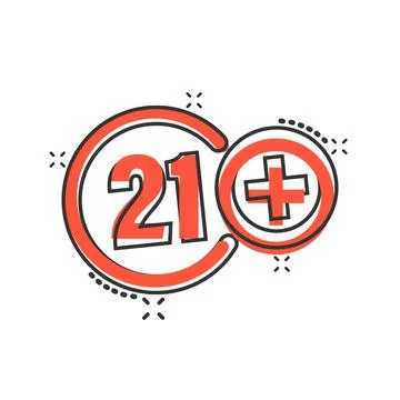 Twenty one plus icon in comic style. 21+ cartoon vector illustration on white イラスト素材