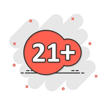 Twenty one plus icon in comic style. 21+ cartoon vector illustration on white 스톡 일러스트