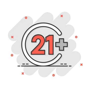 Twenty one plus icon in comic style. 21+ cartoon vector illustration on white Stock Illustration