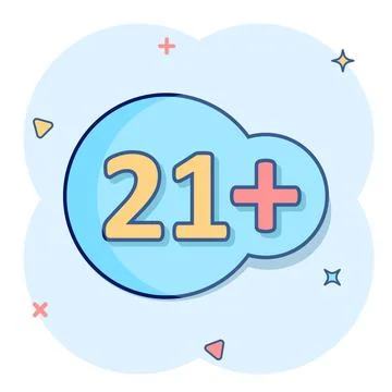 Twenty one plus icon in comic style. 21+ cartoon vector illustration on white 스톡 일러스트