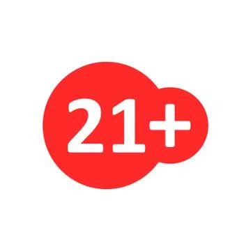 Twenty one plus icon in flat style. 21+ vector illustration on white isolated Illustrazione stock
