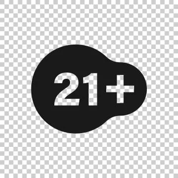 Twenty one plus icon in flat style. 21+ vector illustration on white isolated Illustrazione stock