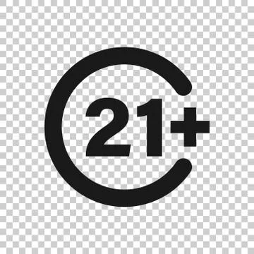 Twenty one plus icon in flat style. 21+ vector illustration on white isolated Illustrazione stock
