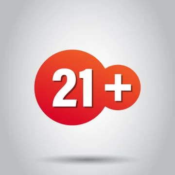 Twenty one plus icon in flat style. 21+ vector illustration on white isolated Stock Illustration