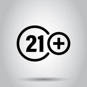 Twenty one plus icon in flat style. 21+ vector illustration on white isolated 스톡 일러스트