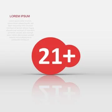 Twenty one plus icon in flat style. 21 vector illustration on white isolate.. Stock Illustration