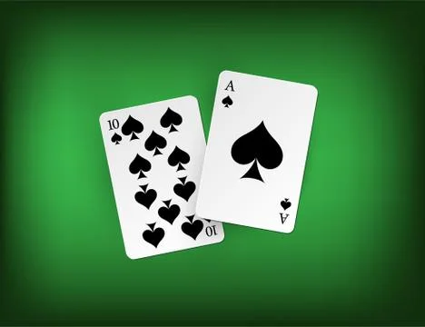 Twenty one points blackjack combination on green casino background. Vector Stock Illustration
