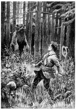 At twenty paces, stood a huge bear, vintage engraving. Stockillustratie