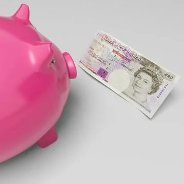 Twenty pound note piggy shows uk money 스톡 일러스트