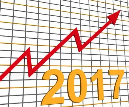 Twenty seventeen graph chart shows increase in 2017 Stock Illustration