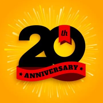 Twenty years anniversary logo with red ribbon. Stock Illustration