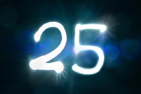 Twentyfive Numbers written with a flashlight during long exposure Stock Photos