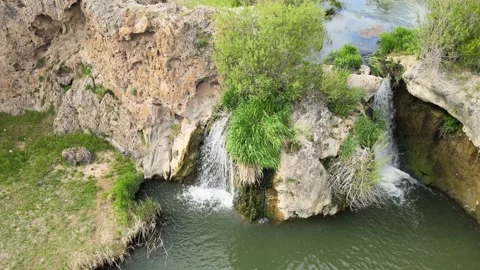 Twice waterfall aerial view Stock Footage 242314044