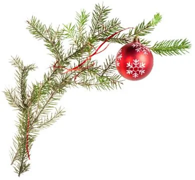 Twig of fir tree with cone and red ball Foto stock