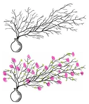 The twig in the white vase Stock Illustration