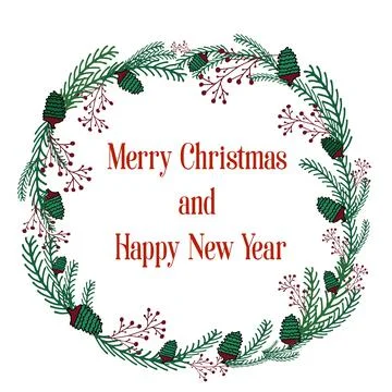 Twig wreath. Cones, pine, twigs, berries, Christmas tree branch. Green, brown Stock Illustration