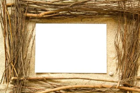 Twigs and sand frame Stock Photos