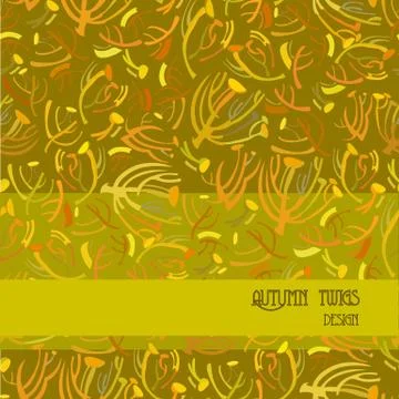 Twigs pattern. Golden autumn background with strip design. Text place. Stock Illustration