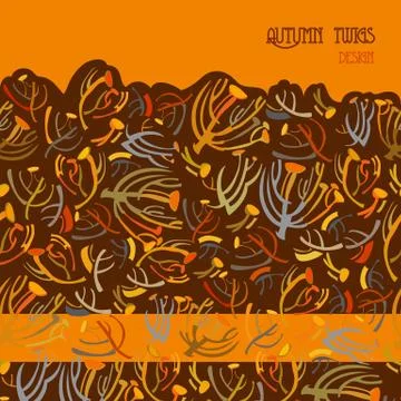 Twigs pattern. Orange brown background with border design. Text place. Illustrazione stock