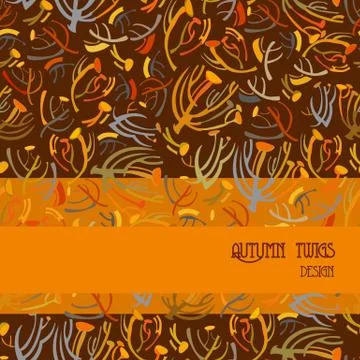 Twigs pattern. Orange brown background with strip design. Text place. Stock Illustration