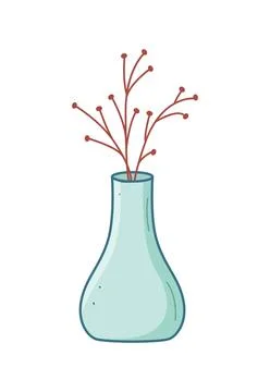 Twigs in a vase doodle icon. Vector illustration of a plant in a pot, a gla.. Illustration
