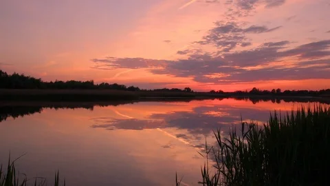 Twilight above the pond with cloudy sky at summer. Stock Footage 108858516
