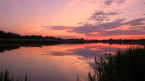 Twilight above the pond with cloudy sky at summer. Stock Footage 108858525
