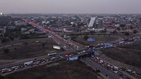 Twilight aerial top down panorama of junction traffic, Accra, Ghana Video stock 293237145