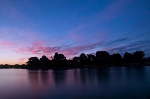Twilight after a sunset at a beach, long exposure Stock Photos