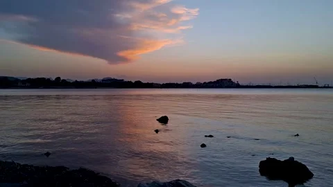 Twilight Afterglow Sunset Time Lapse Over Denia Port and Castle Silhouette Stock Footage 341983494