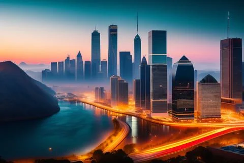 Twilight Cityscape Stock Illustration