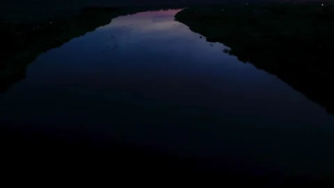 Twilight Daugava River Curve Under Darkening Baltic Sky next to Belarus border Stock Footage 308233041