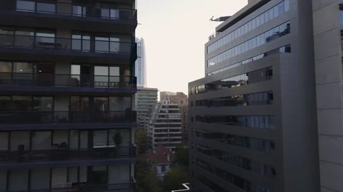 Twilight drone pass between towers toward Costanera Center Santiago Chile Vídeos de archivo 334637050