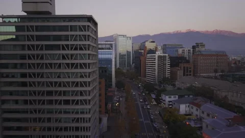 Twilight drone slide between Apoquindo office towers Santiago Chile Vídeos de archivo 334637326