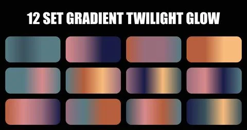 Twilight glow gradient set of twelve vibrant color palettes with smooth Stock Illustration