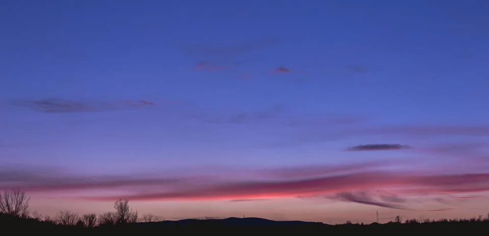 Twilight gradient sky during sunset with silhouettes of trees. Photos