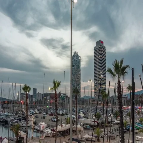 Twilight hyperlapse with port Olympic of Barcelona, Barcelona, Spain. 스톡 동영상 69537642