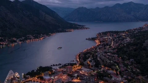 Twilight Kotor Bay Montenegro Time Lapse Zoom Out 4k Stock Footage