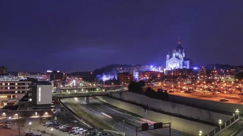 Twilight Light Show in St Paul at the Cathedral Stock Footage 81220544
