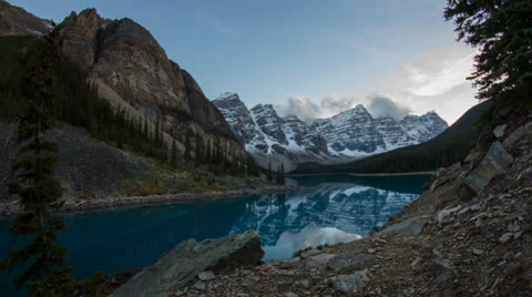 Twilight at Moranie lake, Banff National Park Stock Footage