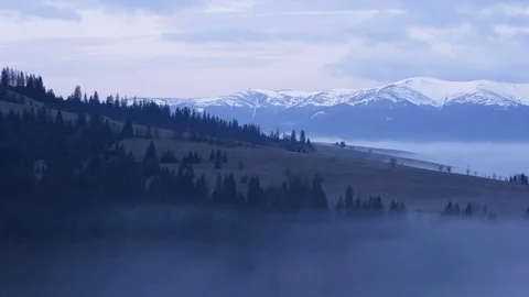 Twilight in the mountains. Horizontal panning. Stock Footage 76750100
