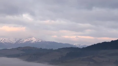 Twilight in the mountains. Horizontal panning. Stock Footage 76769313