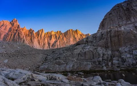 Twilight on Mt. Whitney Range, Mt. Whitney, California Stock-Fotos