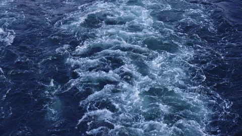 Twilight Ocean Wake in Soft Slow Motion with Deep Blue Reflections (120fps) Stock Footage 309422618