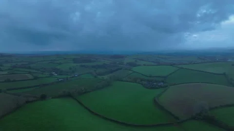 Twilight over Fields and Farms, Paignton, Torquay, Devon, England Stock Footage 221039394